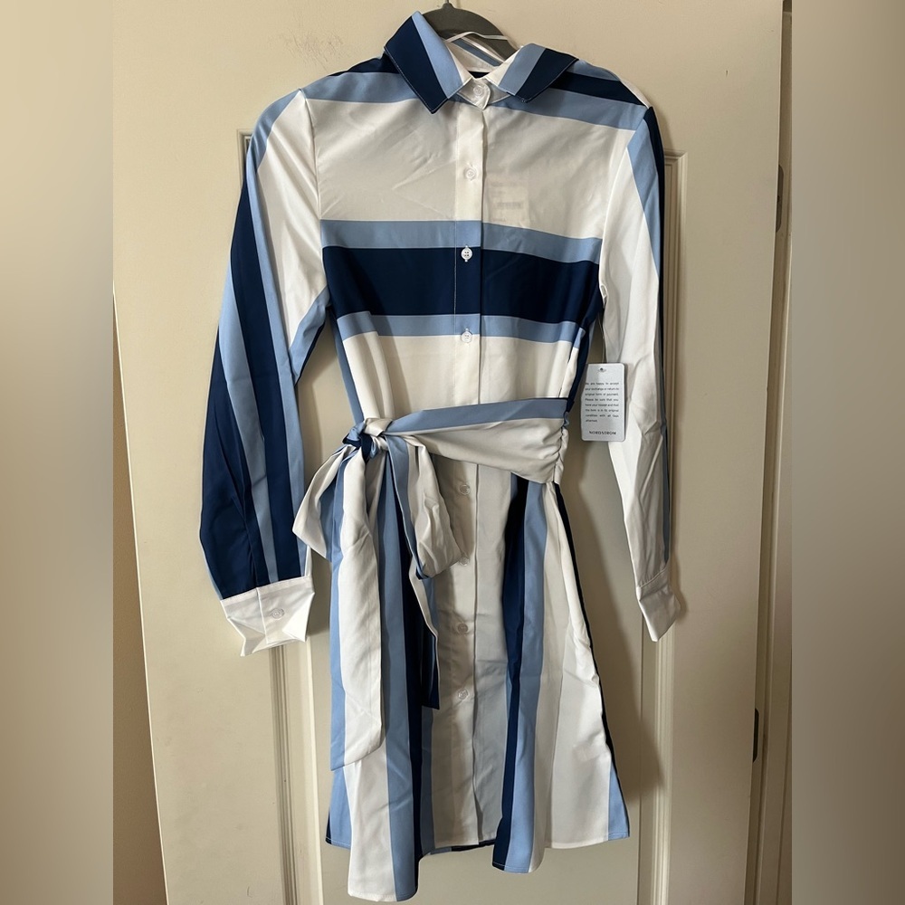 New! Stitchdrop Striped Blue and White Shirt Dress Women’s Size Small - Picture 10 of 16
